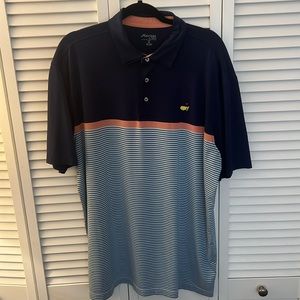 Men's Navy and White Striped Polo Shirt